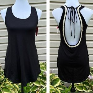 NWT Xhilaration Black Tank Dress Open Tie Back Swim Coverup Braided Detail